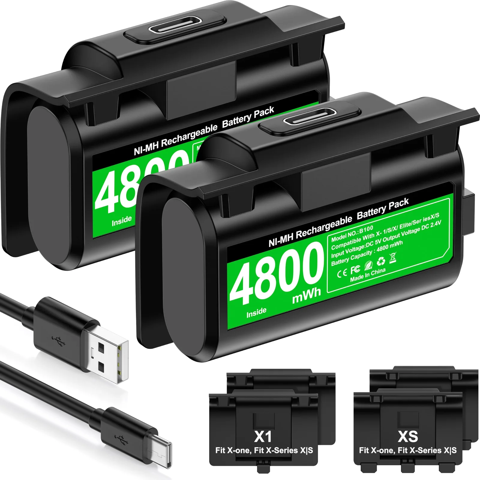 Play and Charge Kit, 2 × 4800 mWh, Black