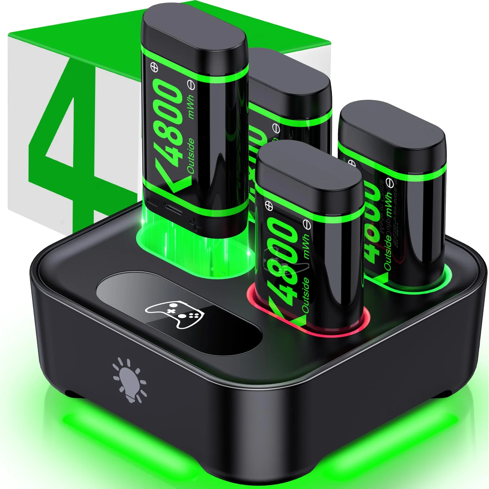 Quad Charger with Light Switch, 4 × 4800 mWh, 4 packs, 4800 mWh
